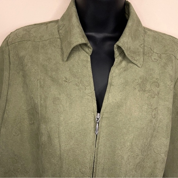 Petite Medium Croft And Barrow Green Blazer Jacket Floral Print Zip Closure - Picture 9 of 16